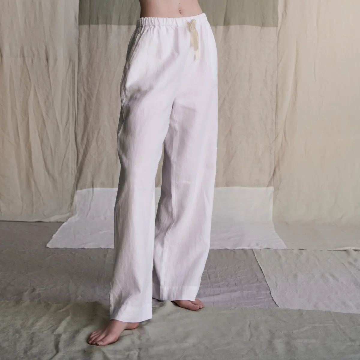 100% Linen Wide Leg Pants in White