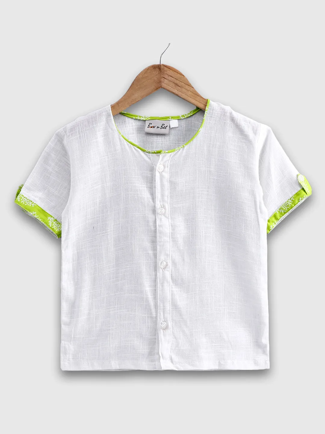 100% Pure Cotton Indo Western Front Open Shirt Kurta For Baby Boys- White