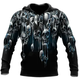 3D All Over Print Black Skull Hoodie For Her, Man Skull Hoodie, Halloween Skull Hoodie