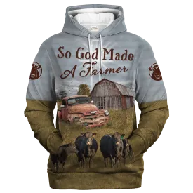 3D Full Print Black Angus Hoodie For Adults, So God Made A Farmer Hoodie