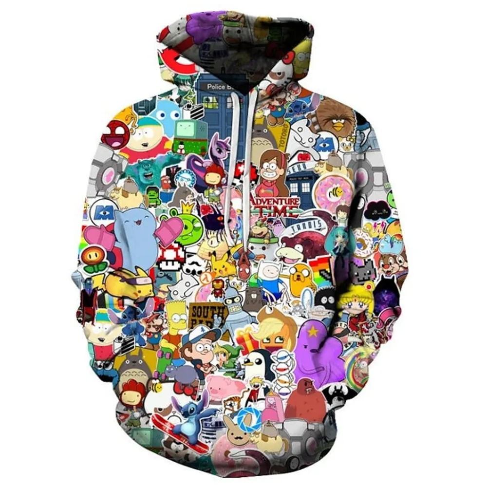 3D Print Hoodie with Cartoon Skull Print