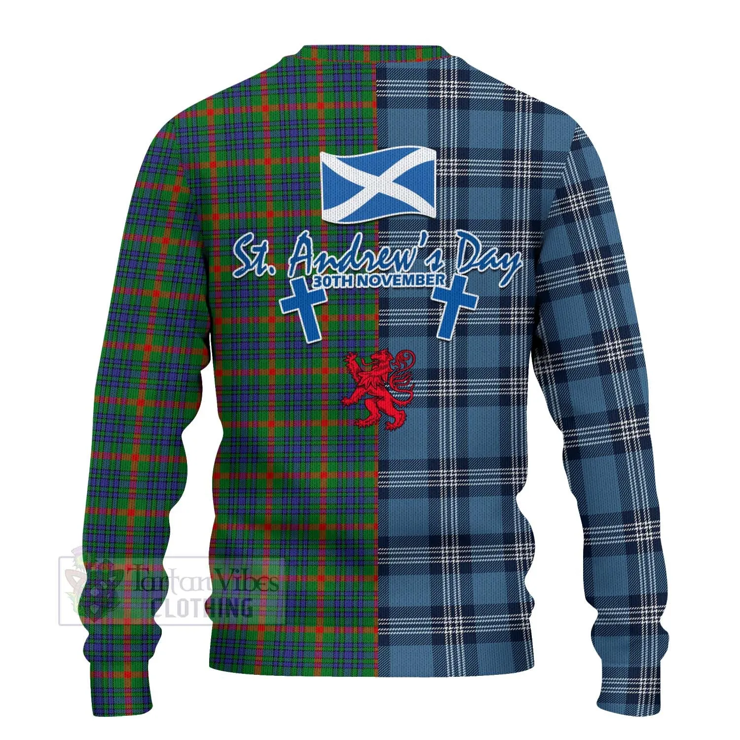 Aiton Tartan Knitted Sweater Happy St. Andrew's Day Half Tartan Style