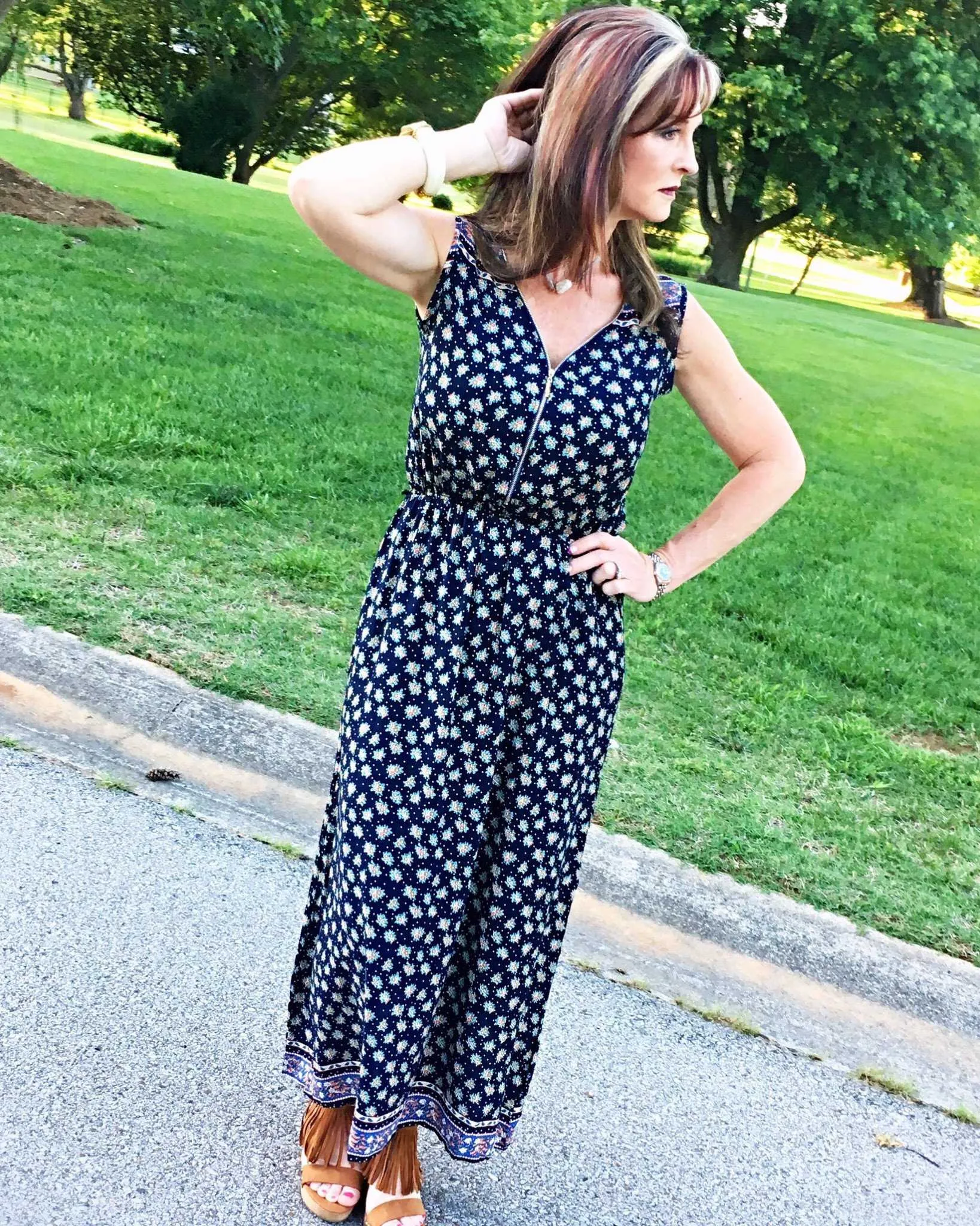 Always There For Me Navy Blue Floral Print Maxi