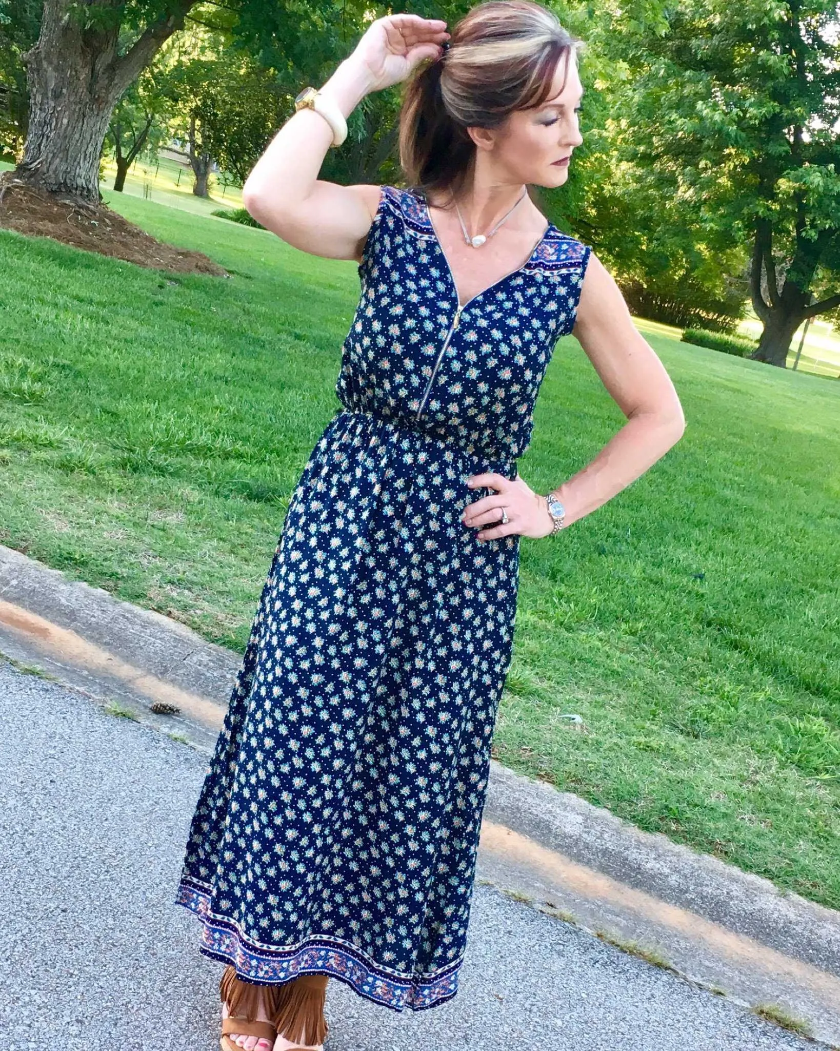 Always There For Me Navy Blue Floral Print Maxi