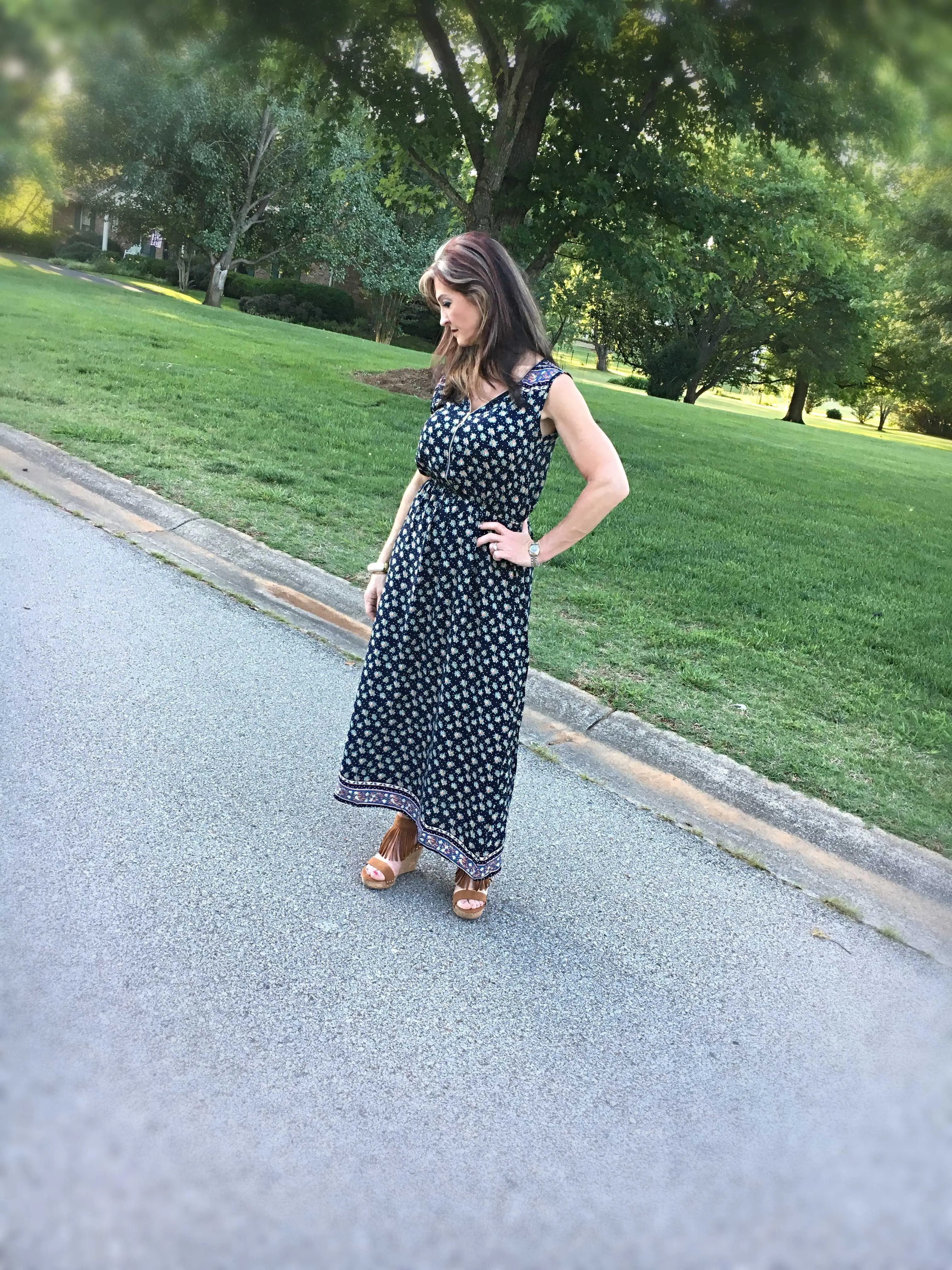 Always There For Me Navy Blue Floral Print Maxi