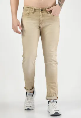 Beige Denim Slim Fit Jeans for Men