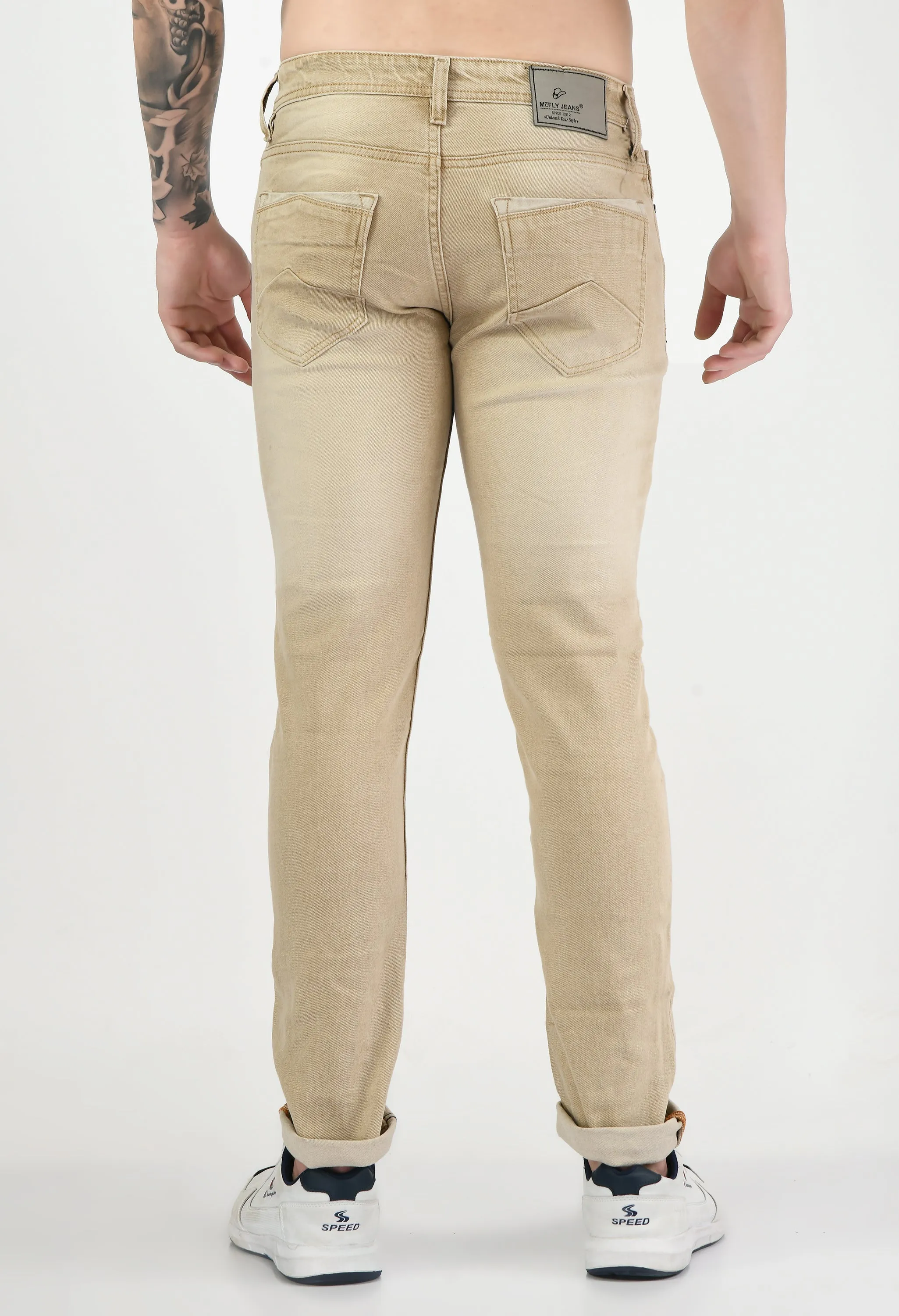 Beige Denim Slim Fit Jeans for Men