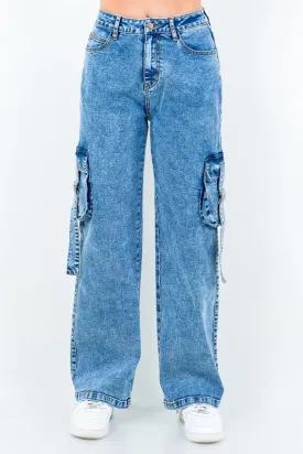 Blue Wash Straight Leg Cargo Jeans