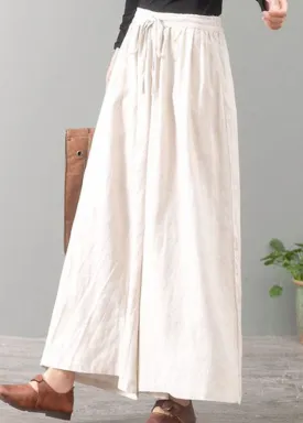 Bohemian White Cinched Pockets wide leg pants Spring