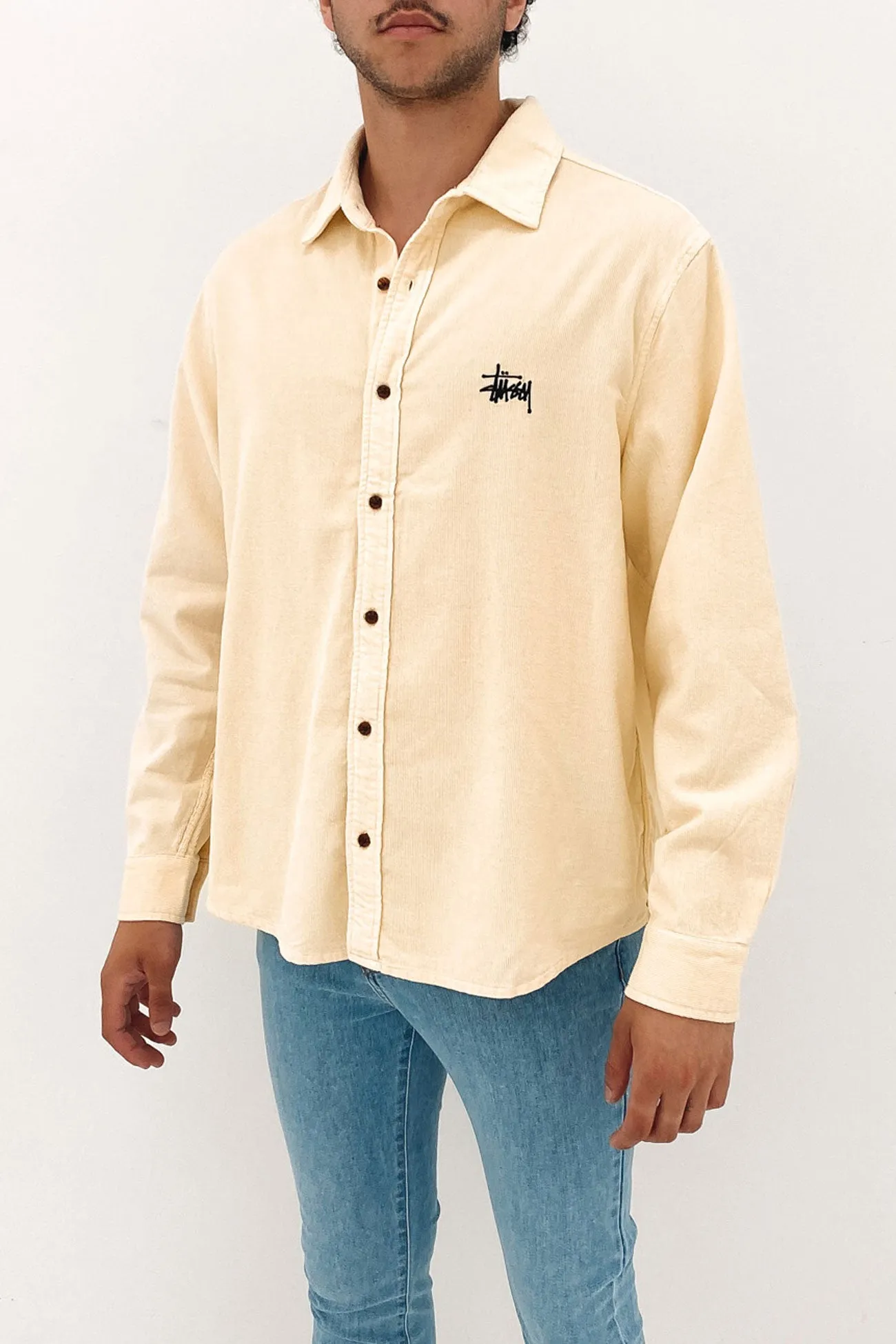 Button Up Cord Long Sleeve Shirt Cream