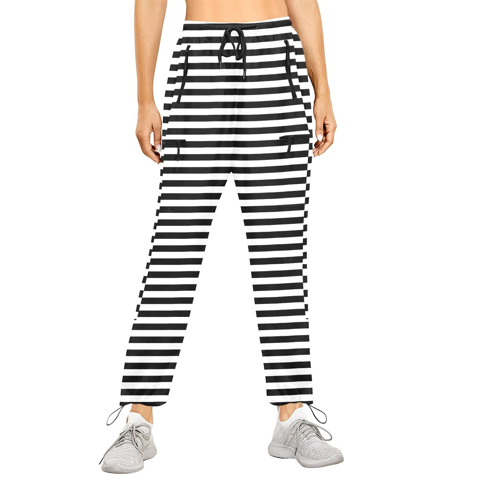 bw thin striped print 3 Women's Quick Dry Cargo Sweatpants (Model L65)