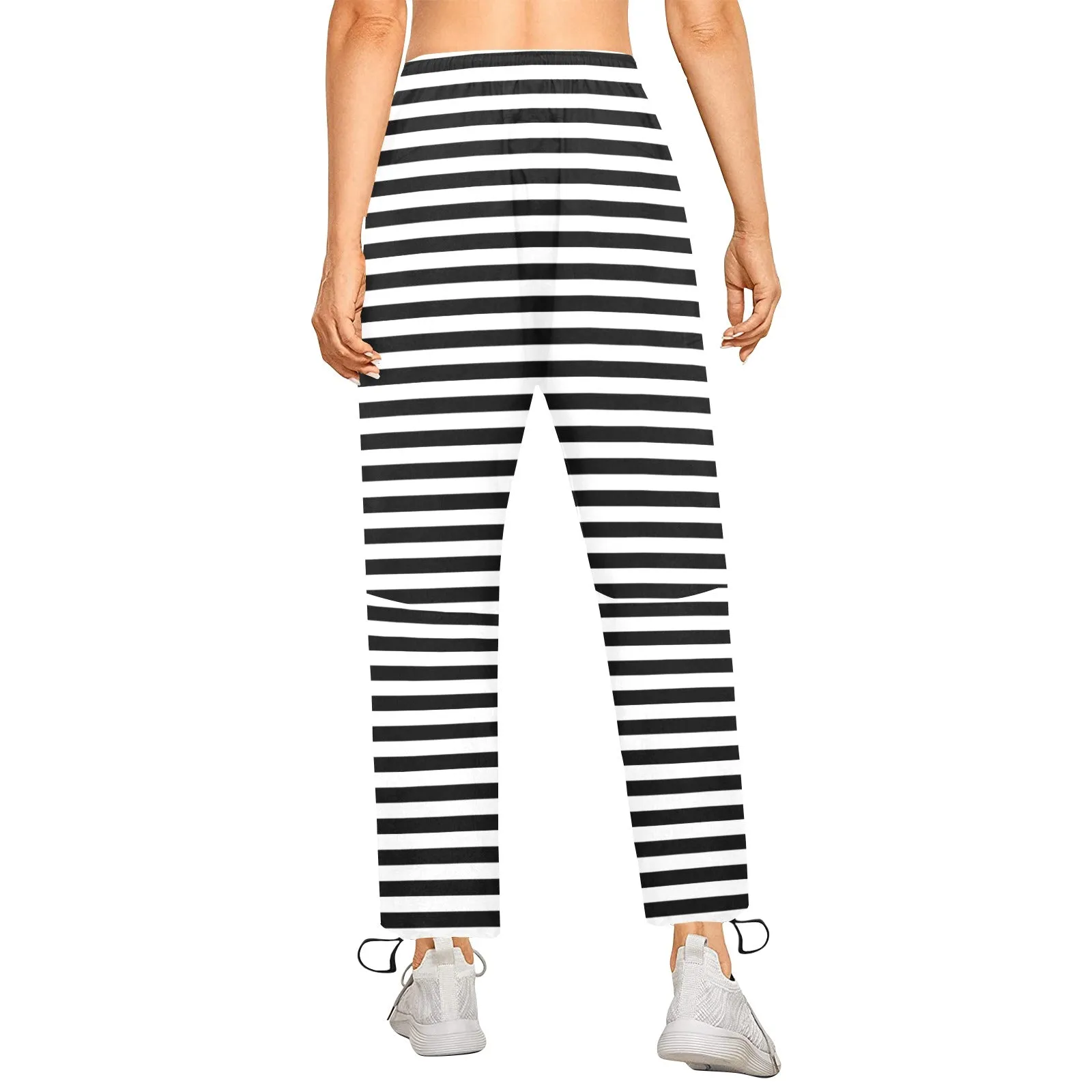 bw thin striped print 3 Women's Quick Dry Cargo Sweatpants (Model L65)