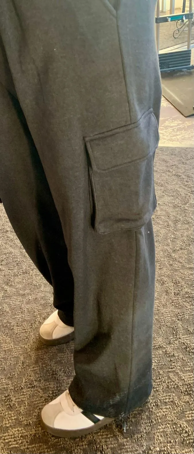 Charcoal Fleece Cargo Wide Leg Sweatpants