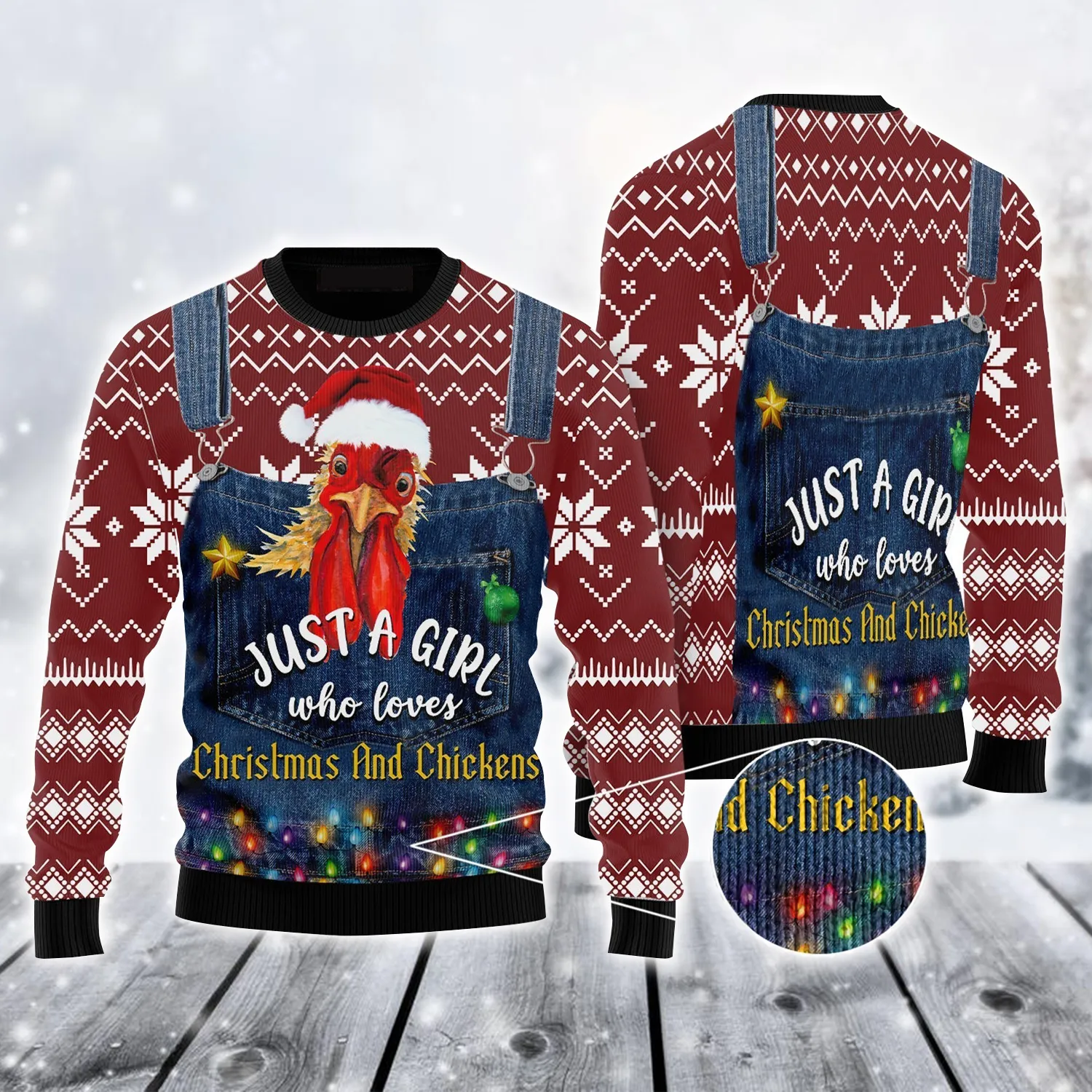 Christmas & Chicken Ugly Sweater, Funny Chicken Ugly Sweater, Just A Girl Who Loves Christmas & Chicken Sweater