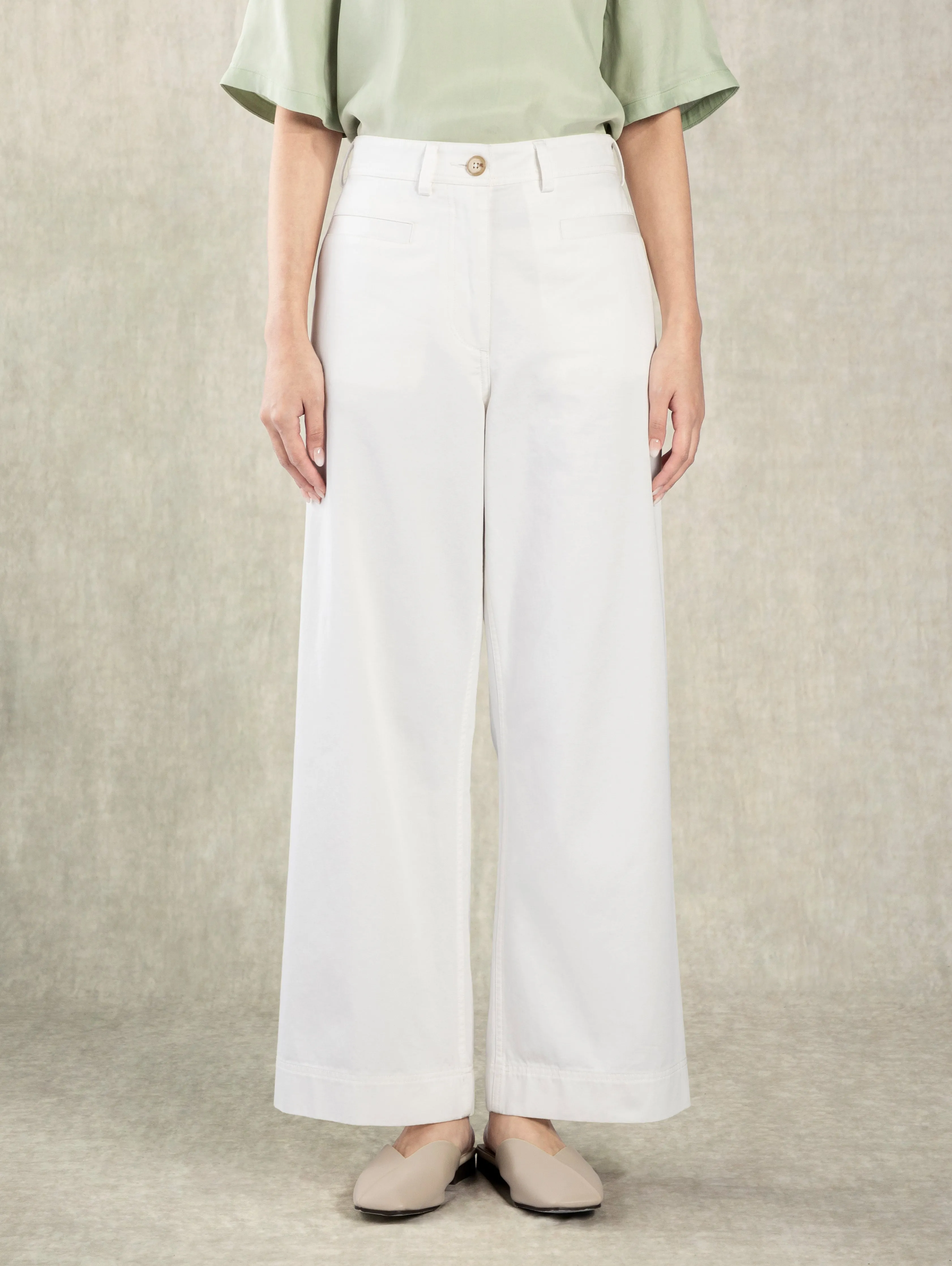 Cotton Wide Leg Pants Pure White