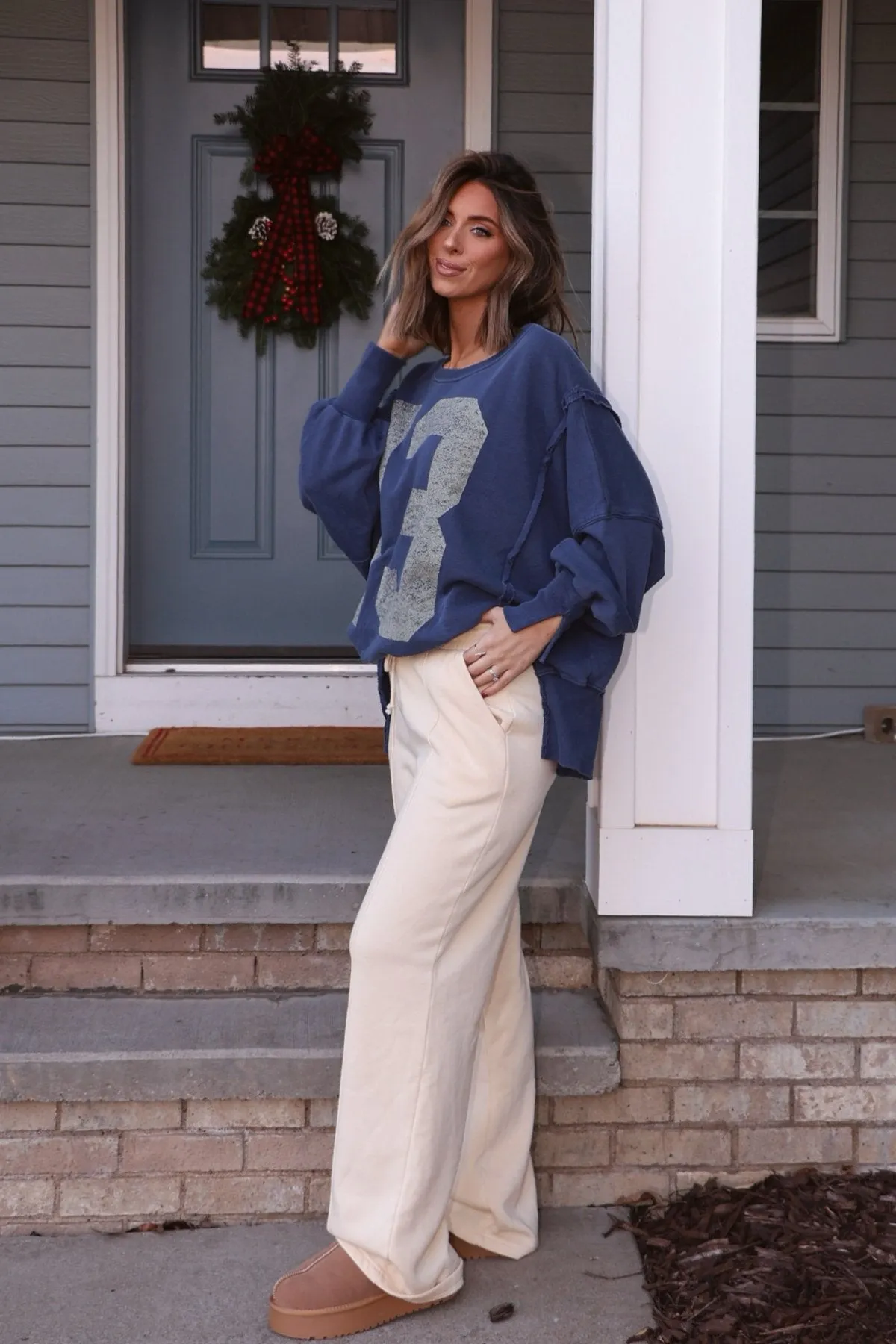 Cream Seam Detail Wide Leg Sweatpants