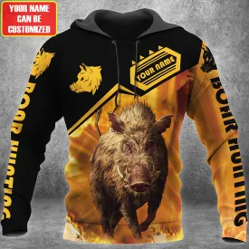 Customized Name Boar Hunting 3D Hoodie Shirt, Boar Hunting Shirt for Men