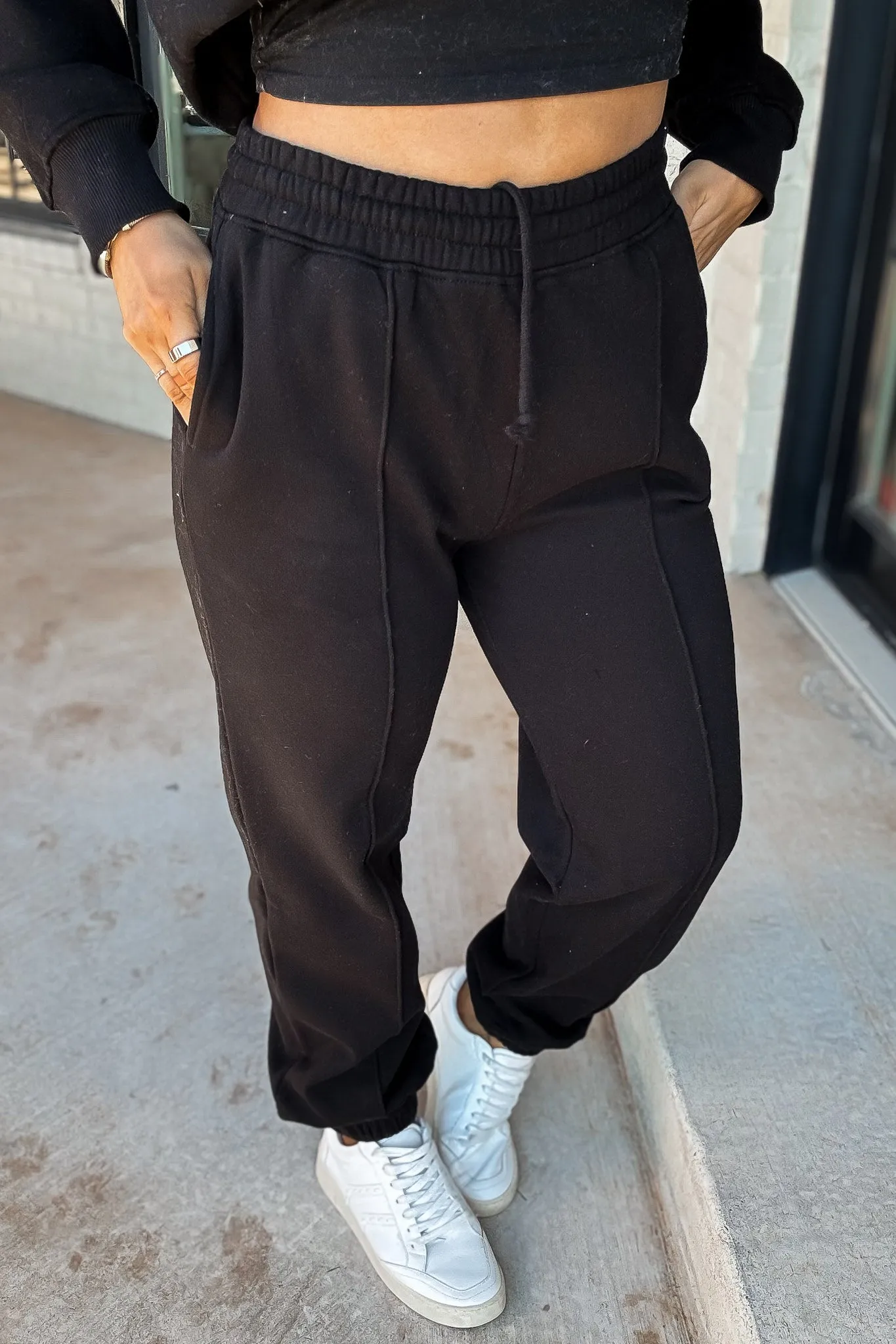 Cute Take Black High Waisted Pintuck Sweatpants