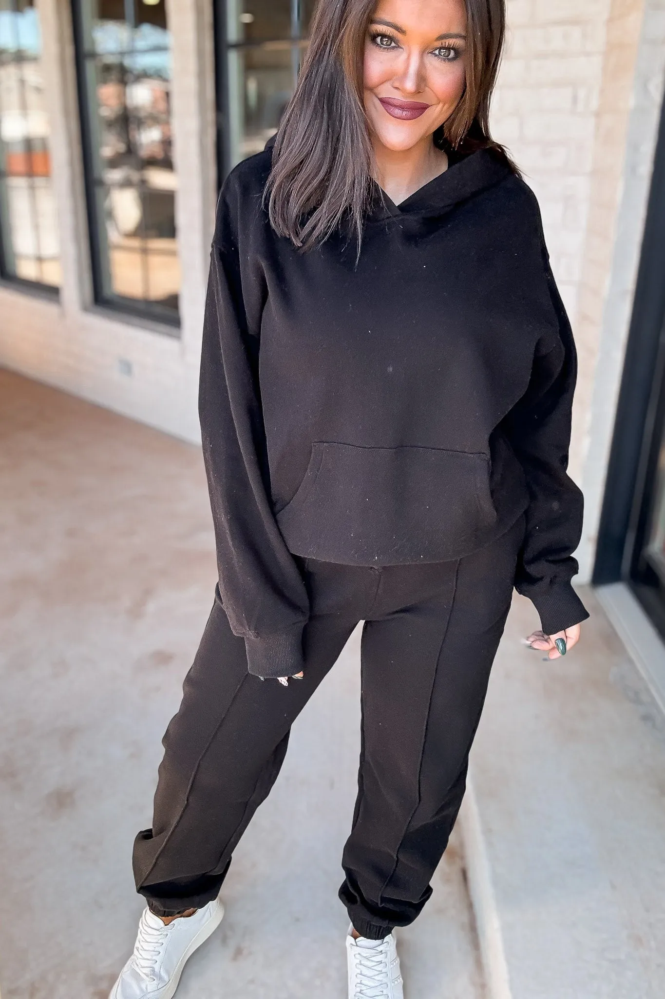 Cute Take Black High Waisted Pintuck Sweatpants