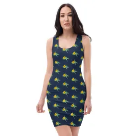 Dark Blue Sunflower Floral Dress, Sunflower Print Sleeveless Women's Dress - Made in USA/EU/MX