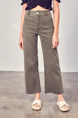 Fade Olive Straight Wide Leg Denim Pants