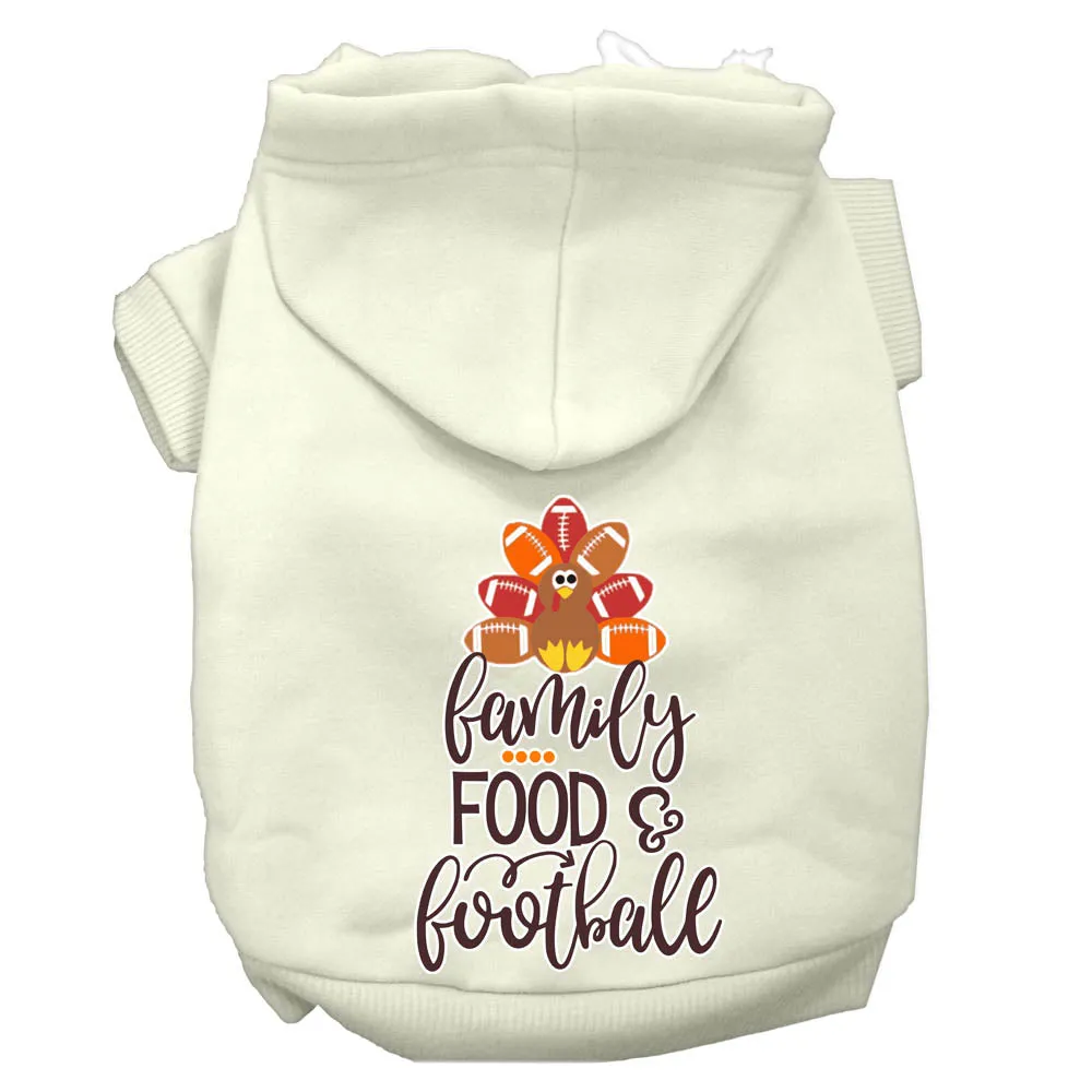 Family, Food, And Football Screen Print Dog Hoodie Cream Xxxl