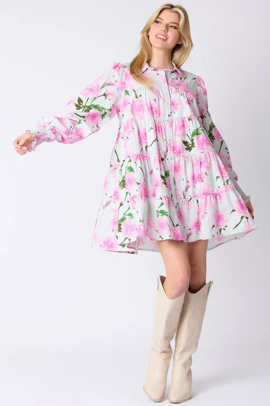 From the Start Floral Shirt Dress - Pink