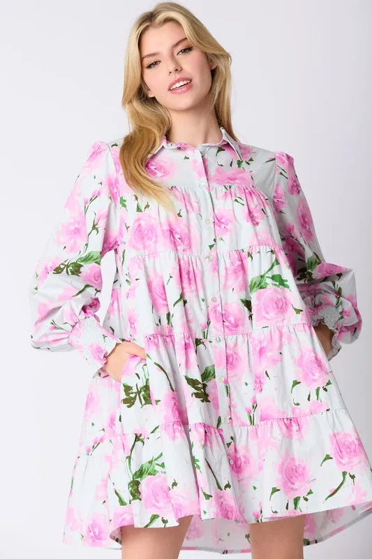 From the Start Floral Shirt Dress - Pink