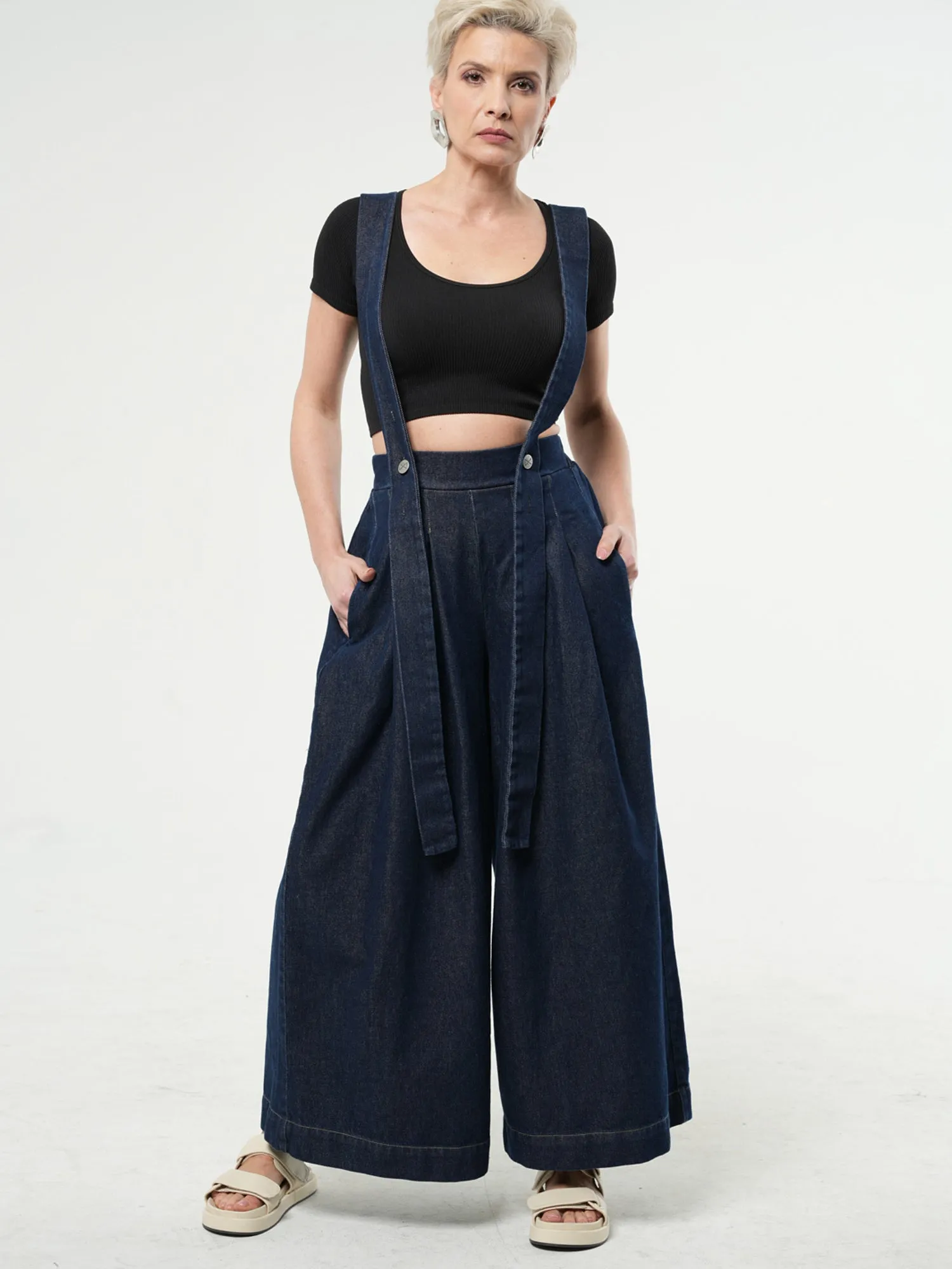 Full-length Wide-leg Dark Denim Pants