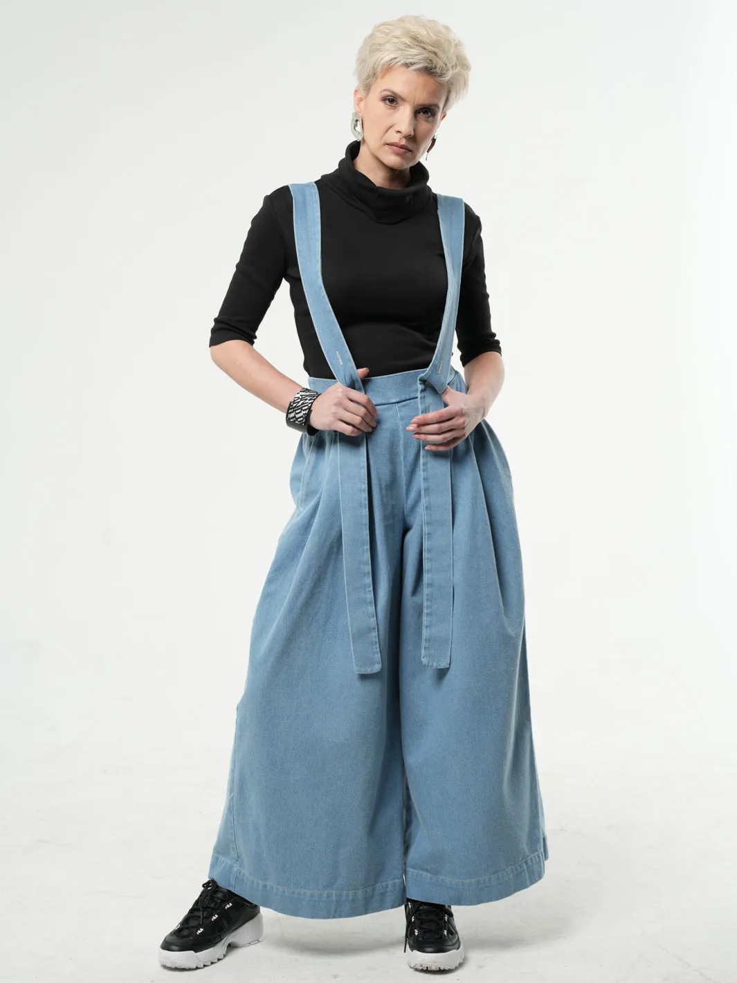 Full-length Wide-leg Dark Denim Pants