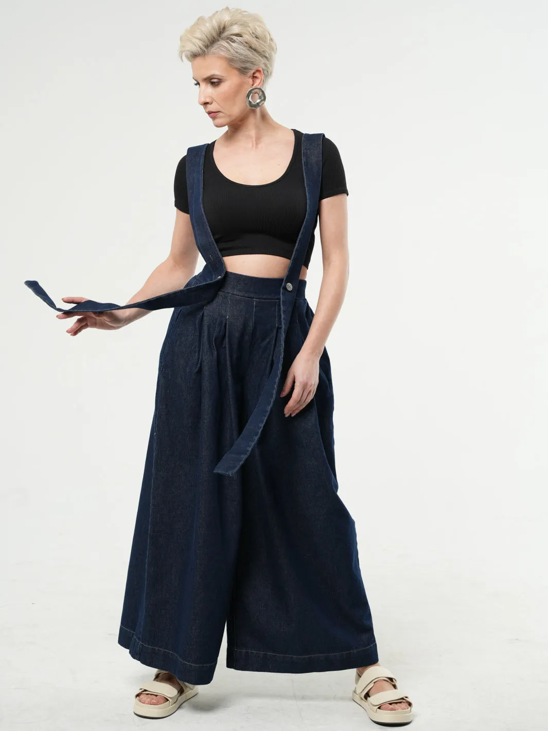 Full-length Wide-leg Dark Denim Pants