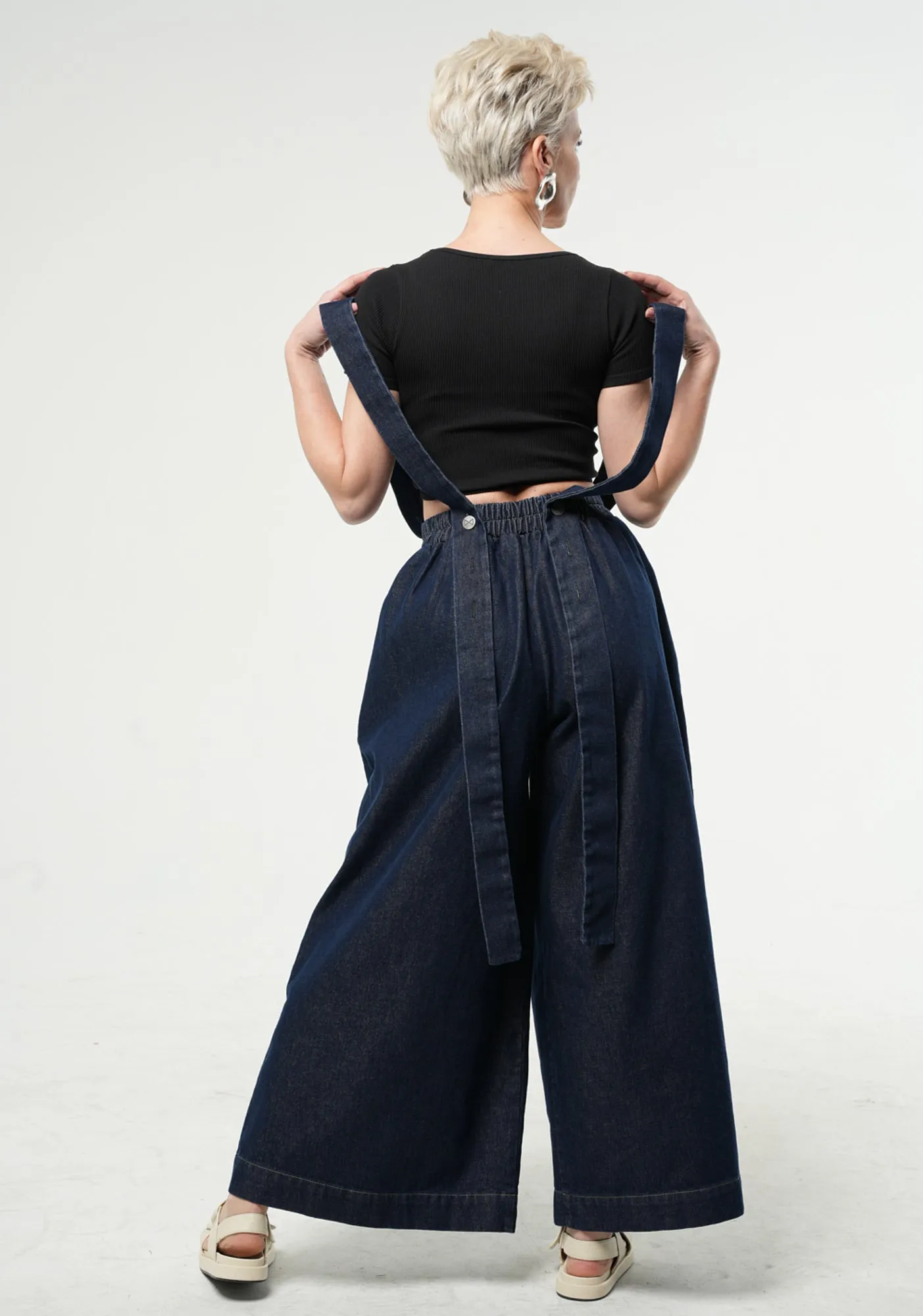 Full-length Wide-leg Dark Denim Pants