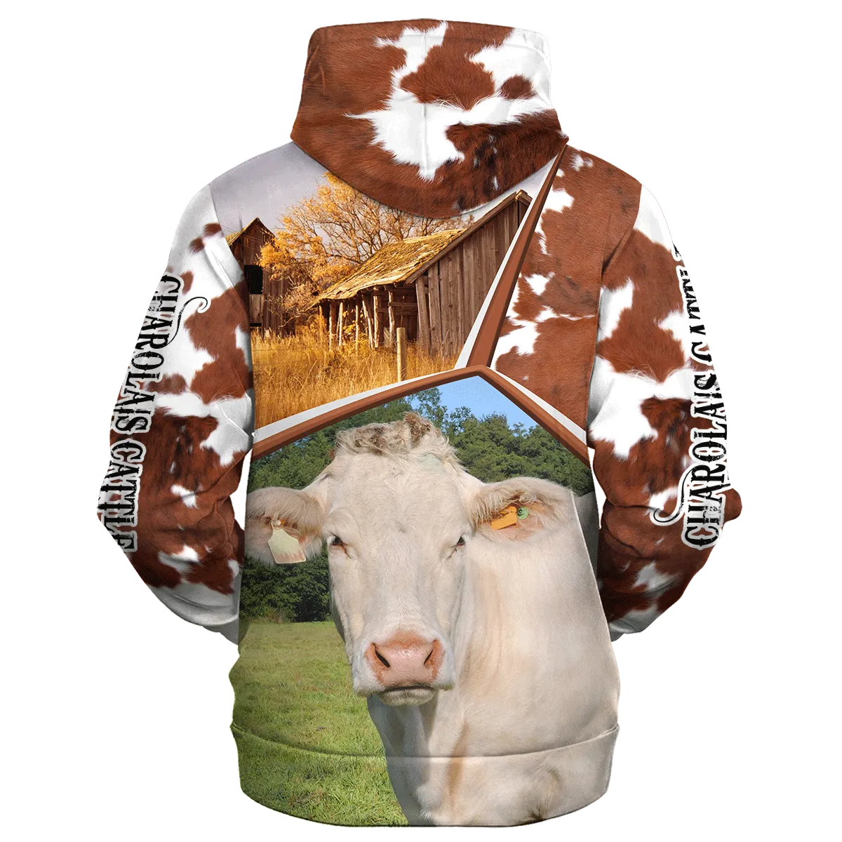 Funny Charolais Farm In The Fall Hoodie, Premium Hoodie For Farm Cow Lover