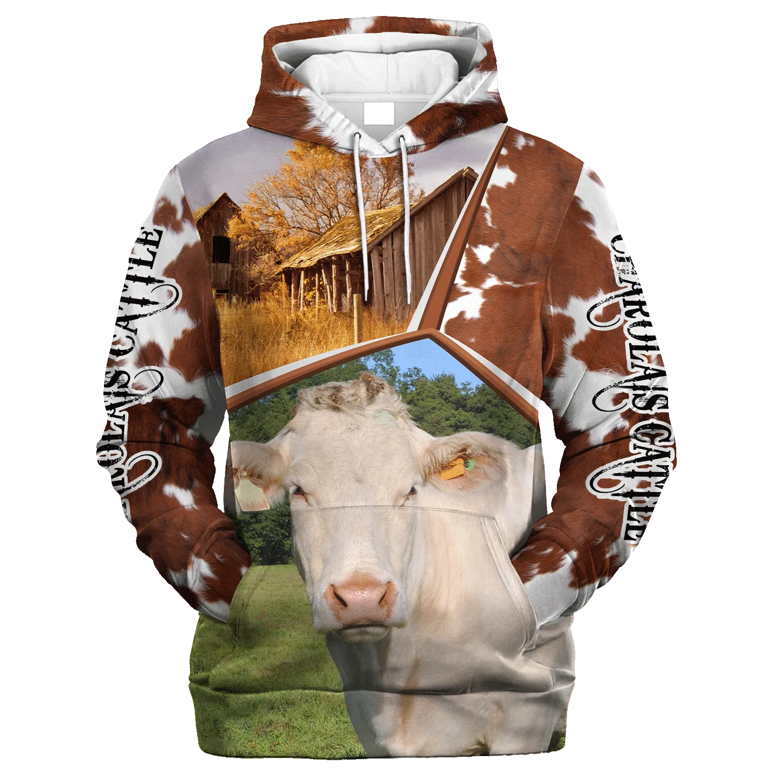 Funny Charolais Farm In The Fall Hoodie, Premium Hoodie For Farm Cow Lover