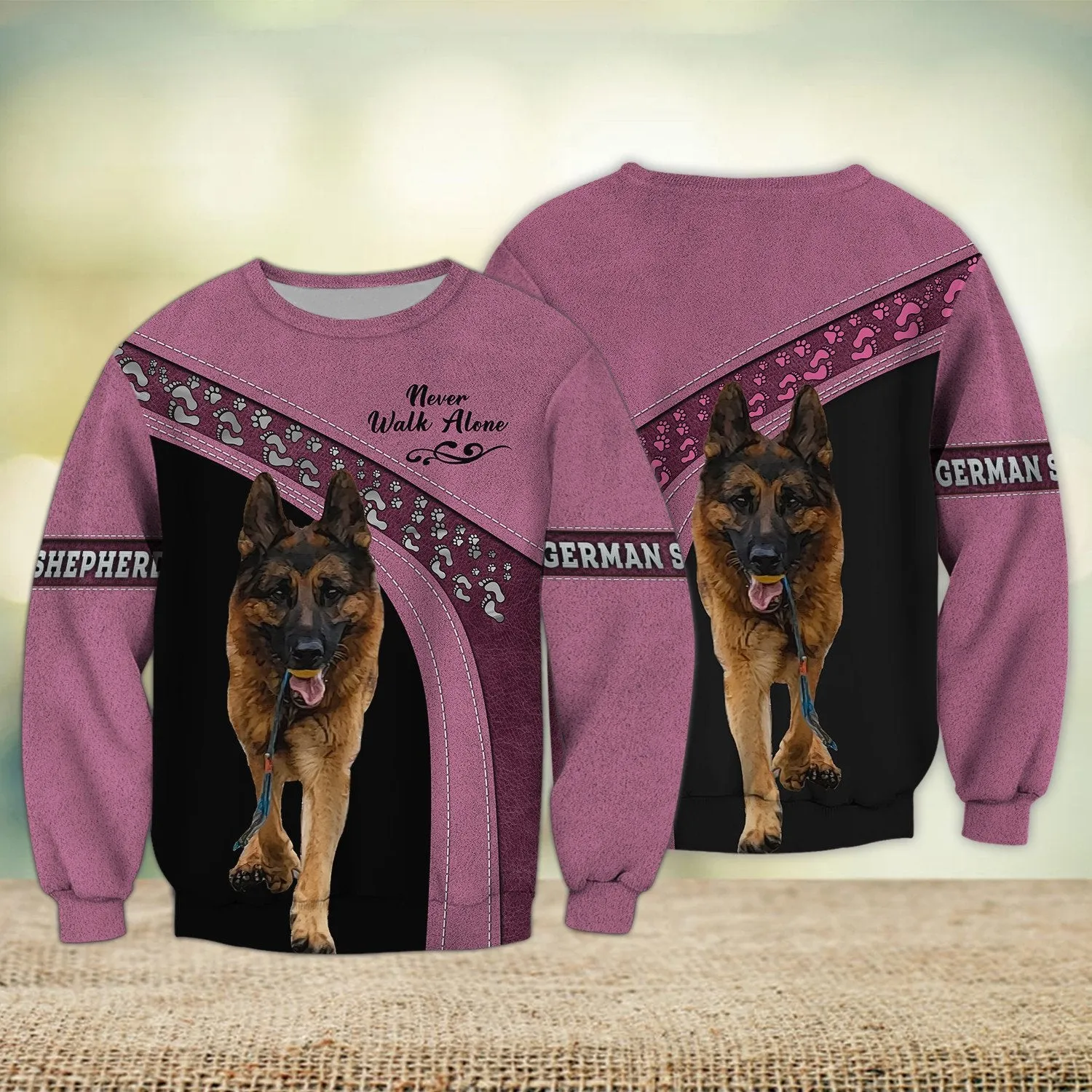 German Shepherd Love Pink Never Walk Alone 3D Full Print Sweatshirt