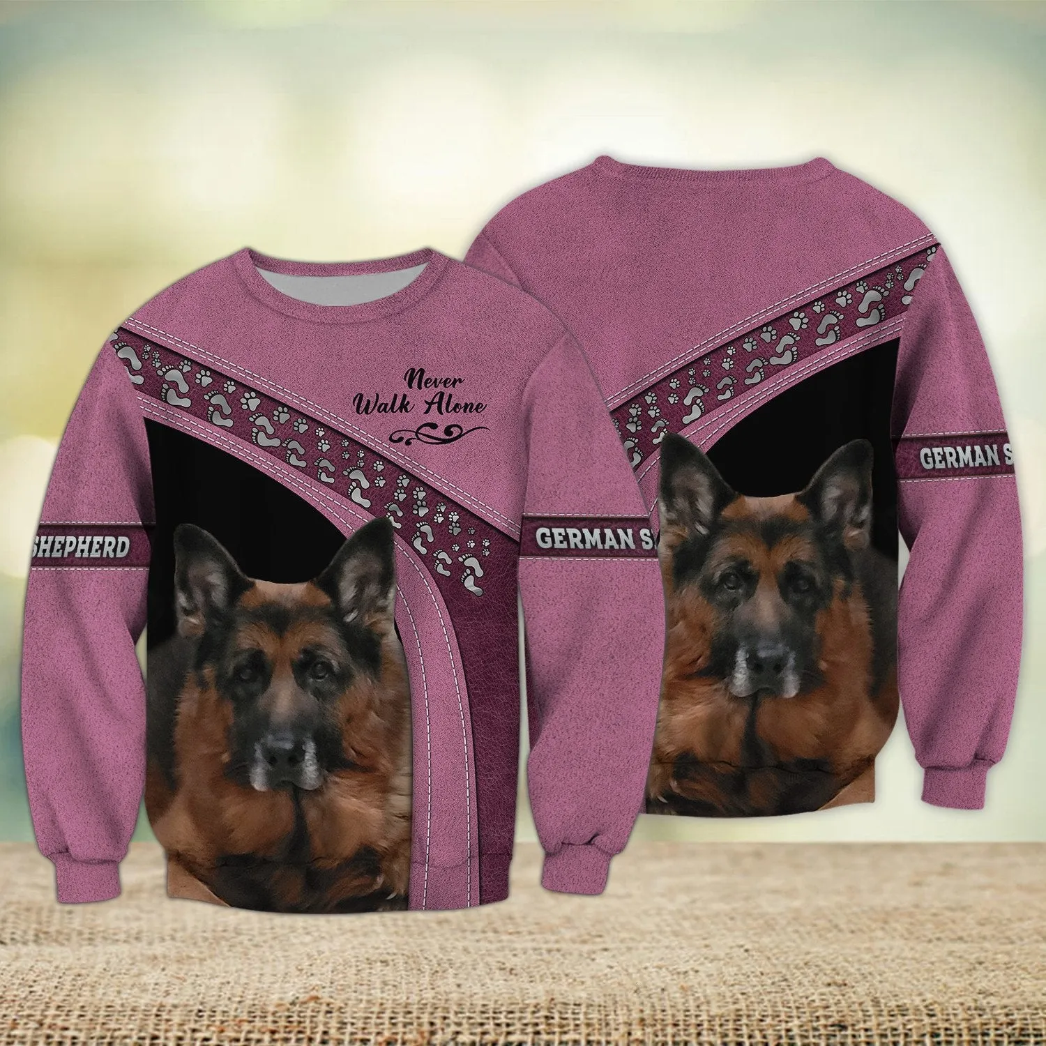 German Shepherd Love Pink Never Walk Alone 3D Full Print Sweatshirt