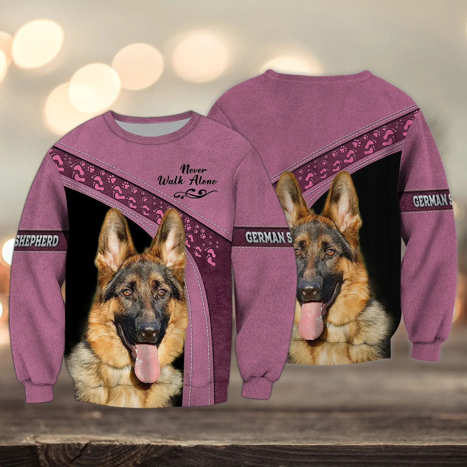 German Shepherd Love Pink Never Walk Alone 3D Full Print Sweatshirt