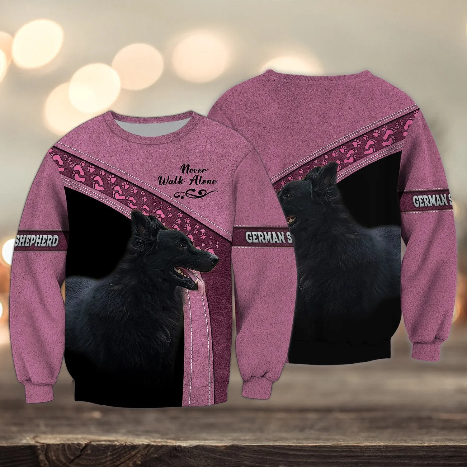 German Shepherd Love Pink Never Walk Alone 3D Full Print Sweatshirt