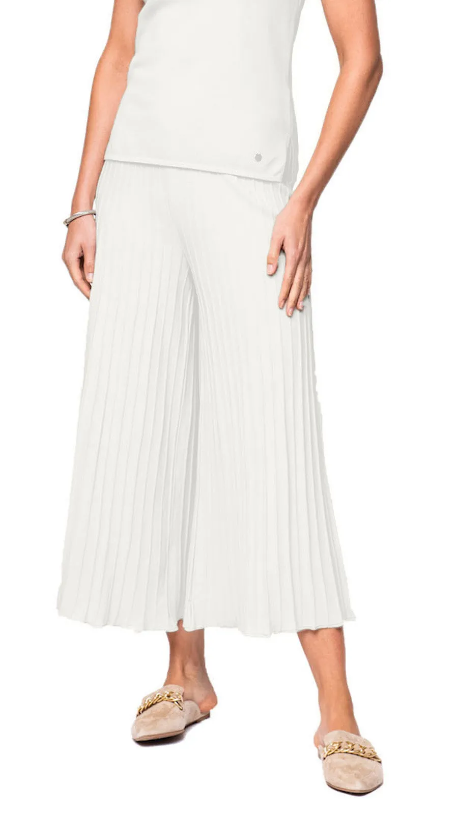 Giuliana Plisse-Look Cropped Wide Leg Pants - Winter White