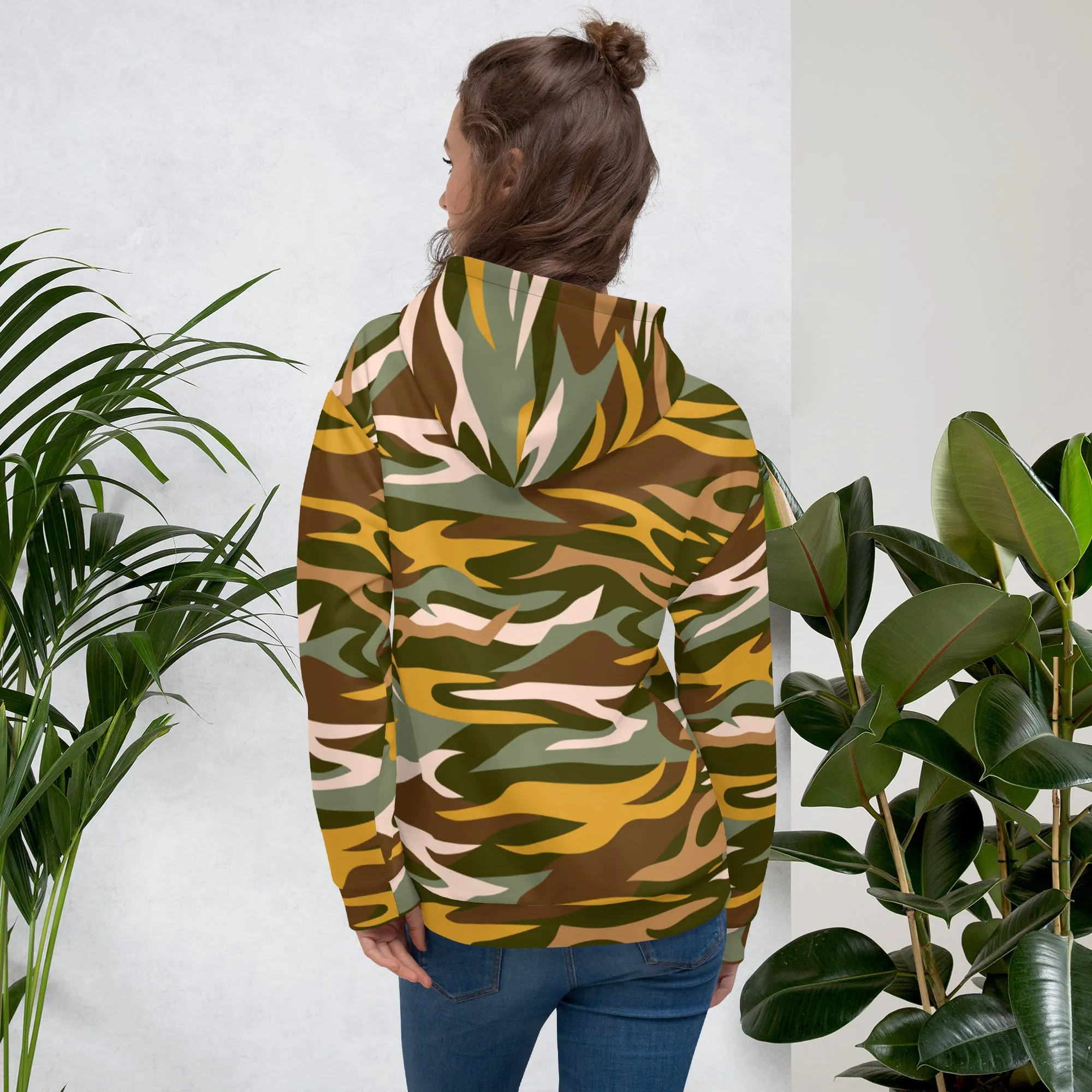 Green Orange Camo Unisex Hoodie, Camouflaged Army Military Print Best Men's or Women's Hoodies - Made in USA/EU/MX