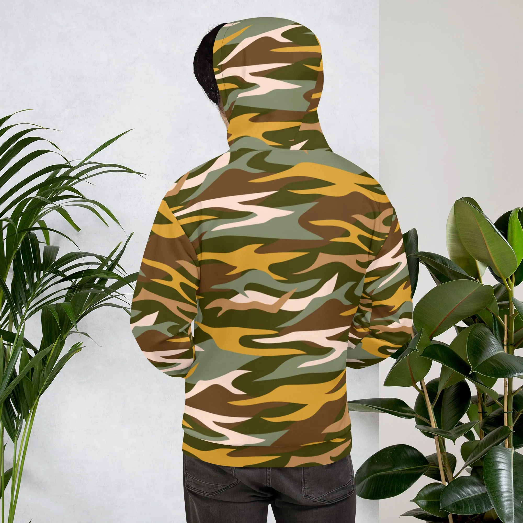 Green Orange Camo Unisex Hoodie, Camouflaged Army Military Print Best Men's or Women's Hoodies - Made in USA/EU/MX