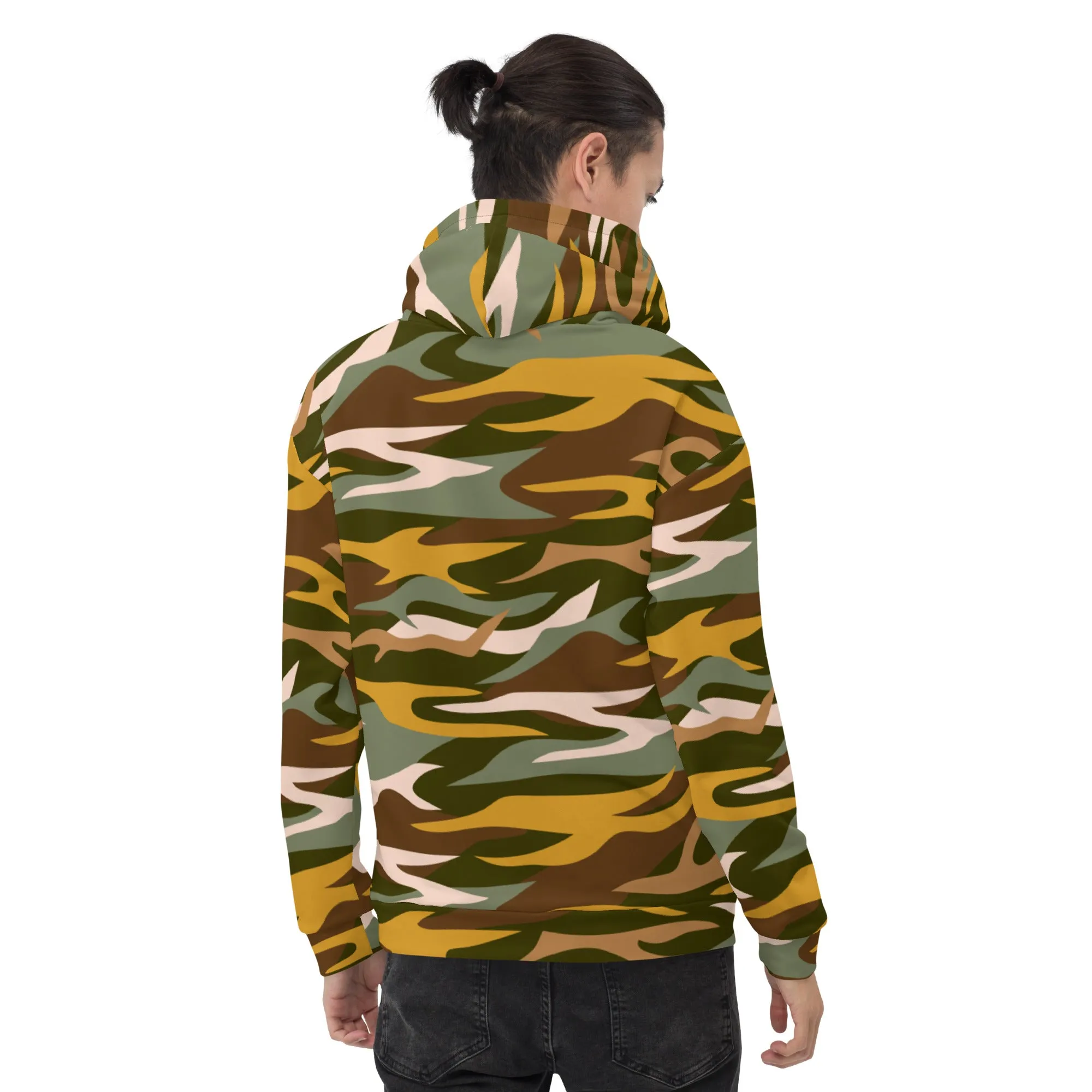 Green Orange Camo Unisex Hoodie, Camouflaged Army Military Print Best Men's or Women's Hoodies - Made in USA/EU/MX