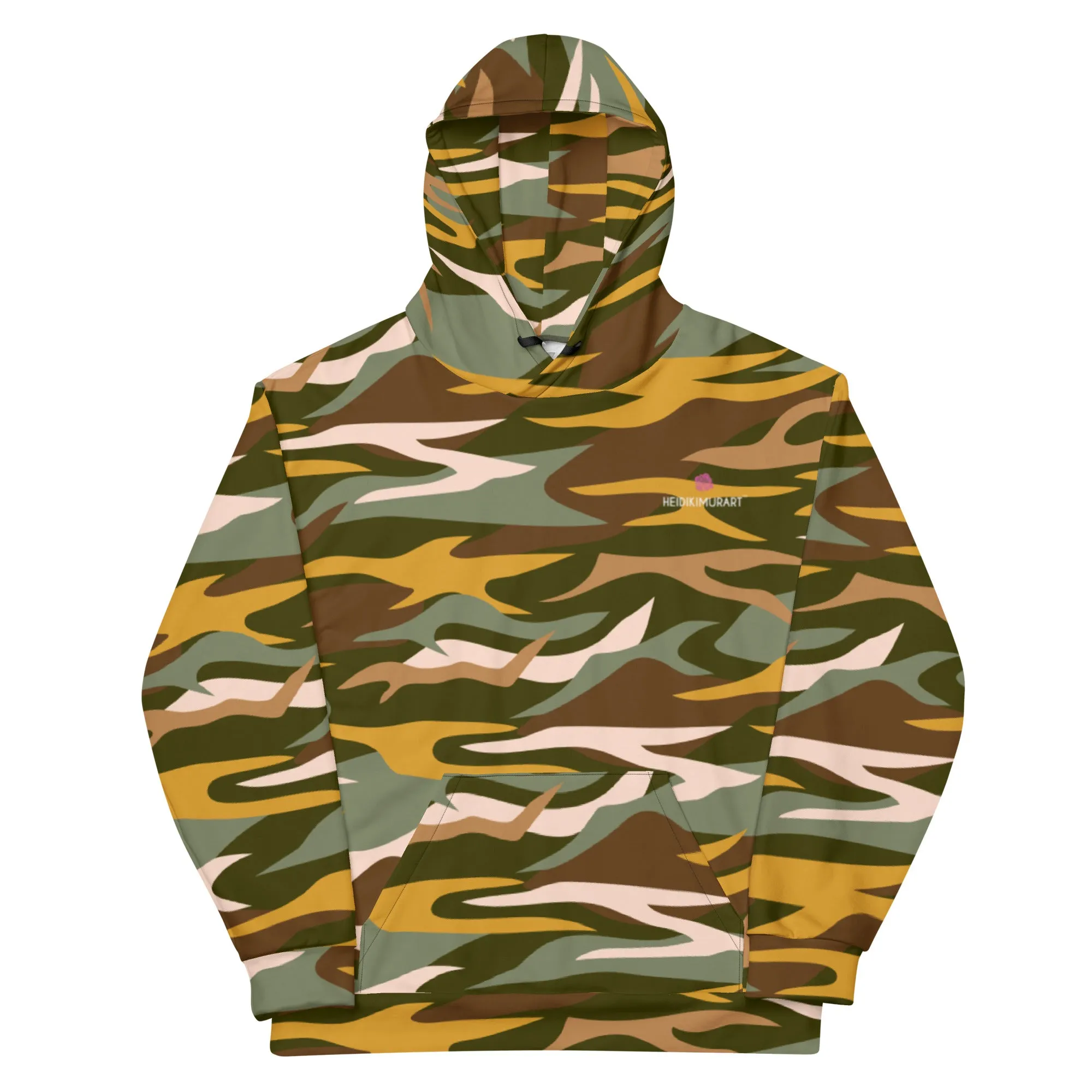 Green Orange Camo Unisex Hoodie, Camouflaged Army Military Print Best Men's or Women's Hoodies - Made in USA/EU/MX