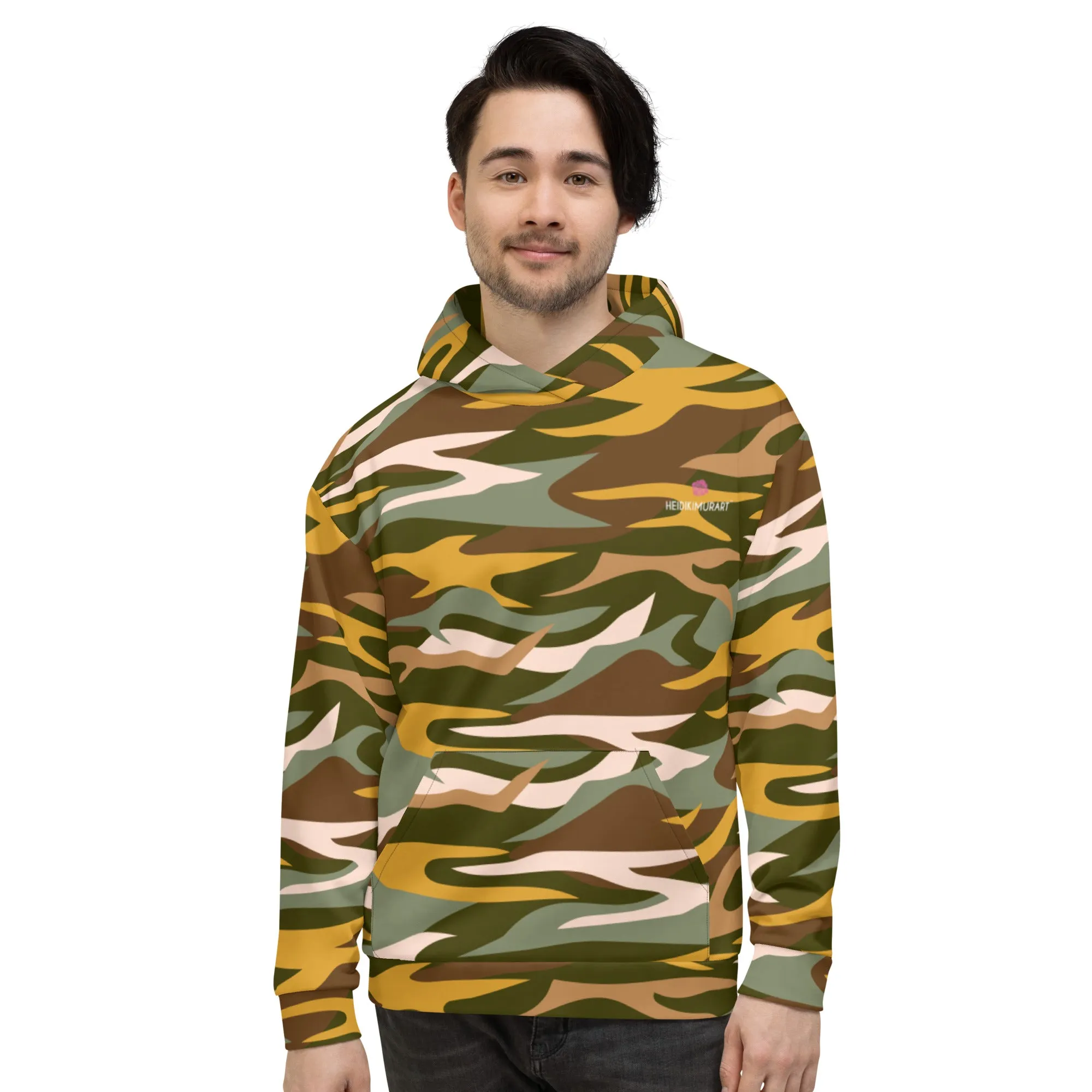 Green Orange Camo Unisex Hoodie, Camouflaged Army Military Print Best Men's or Women's Hoodies - Made in USA/EU/MX