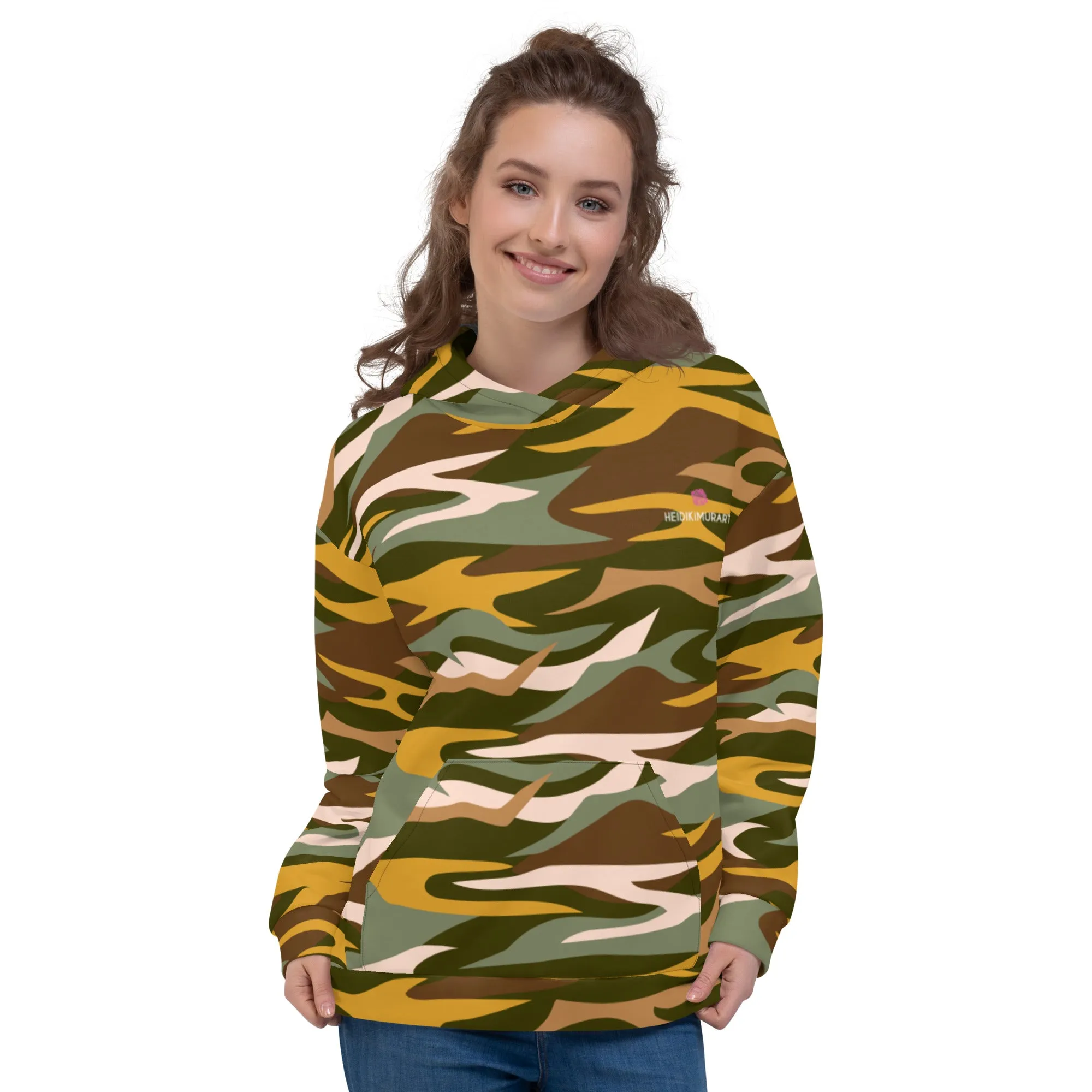 Green Orange Camo Unisex Hoodie, Camouflaged Army Military Print Best Men's or Women's Hoodies - Made in USA/EU/MX