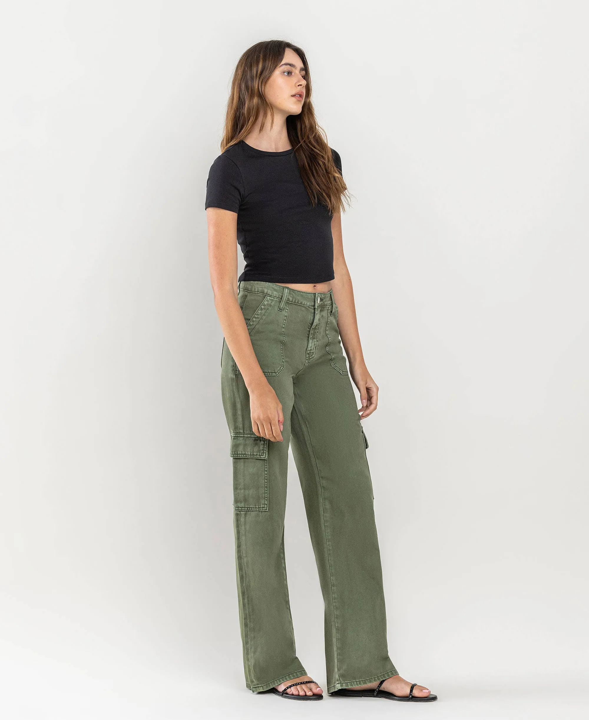 HIGH RISE UTILITY CARGO WIDE JEANS