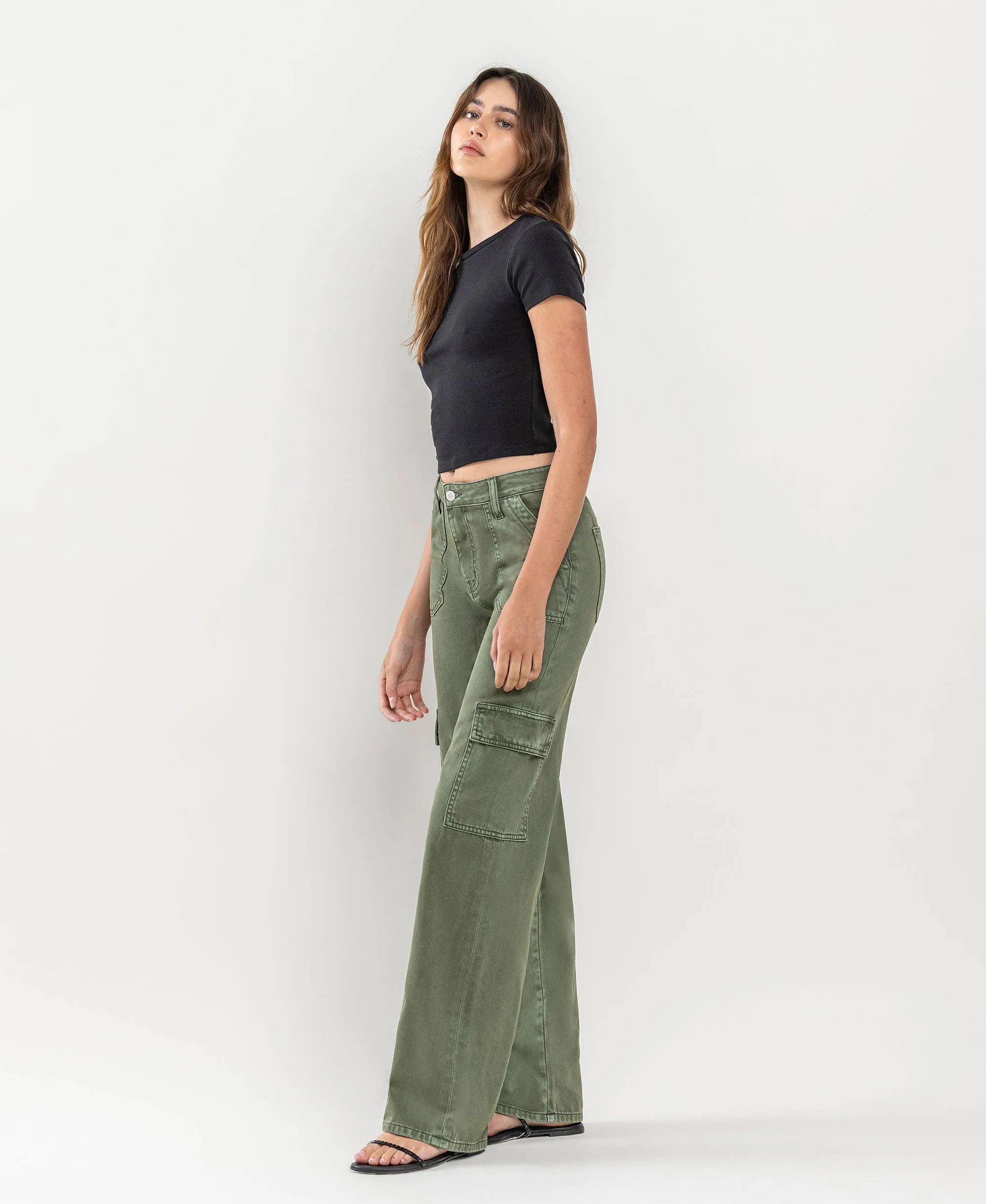 HIGH RISE UTILITY CARGO WIDE JEANS