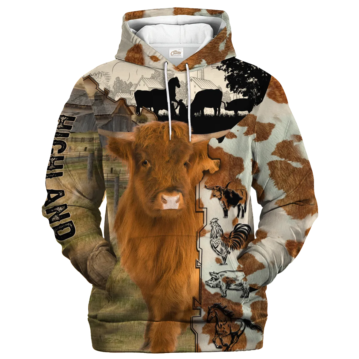 Highland Fur Pattern On The Farm Hoodie, Highland Hoodie 3D All Over Print