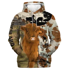 Highland Fur Pattern On The Farm Hoodie, Highland Hoodie 3D All Over Print