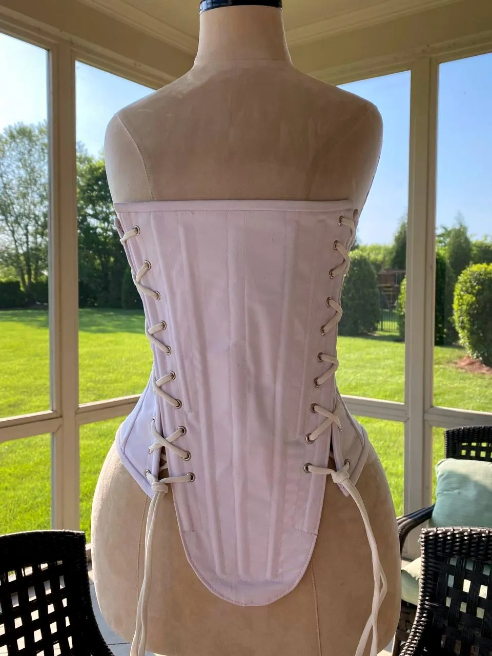 Historical pattern overbust corset from cotton with 3 laces (overbust or underbust). Steelbone custom made corset